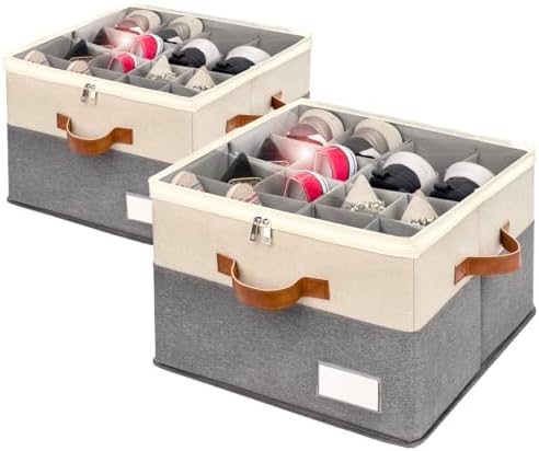 2 Pack Shoe Organizer for Closet Foldable Storage Box with Clear Cover