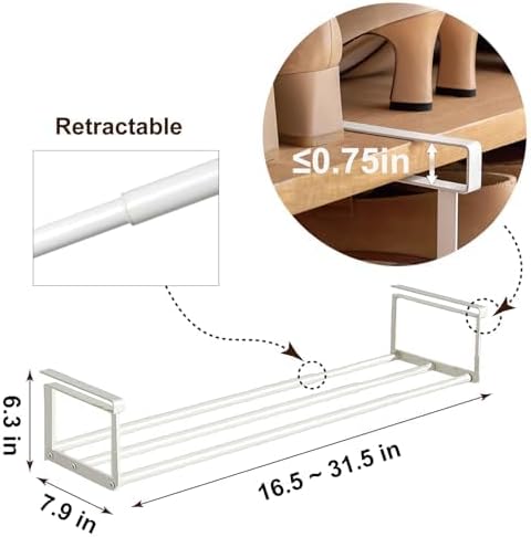 Expandable Shoe Rack Organizer - Adjustable Shoe Rack & Under Cabinet Shelf - for Shoe or Clothing Storage and Organization, Under Shelf Storage (Black,2 Pcs)