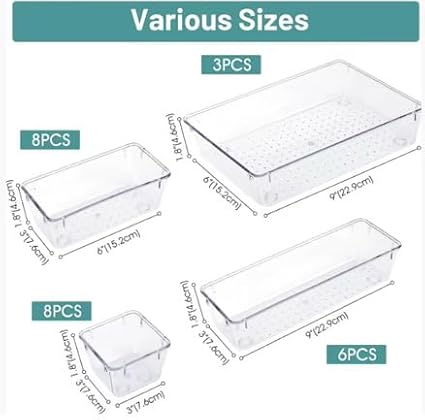 Plastic Drawer Dividers Set – Customizable Storage Bins (25 Pieces), Multi-Purpose Use – Ideal for bathroom, kitchen, office, or vanity drawers.