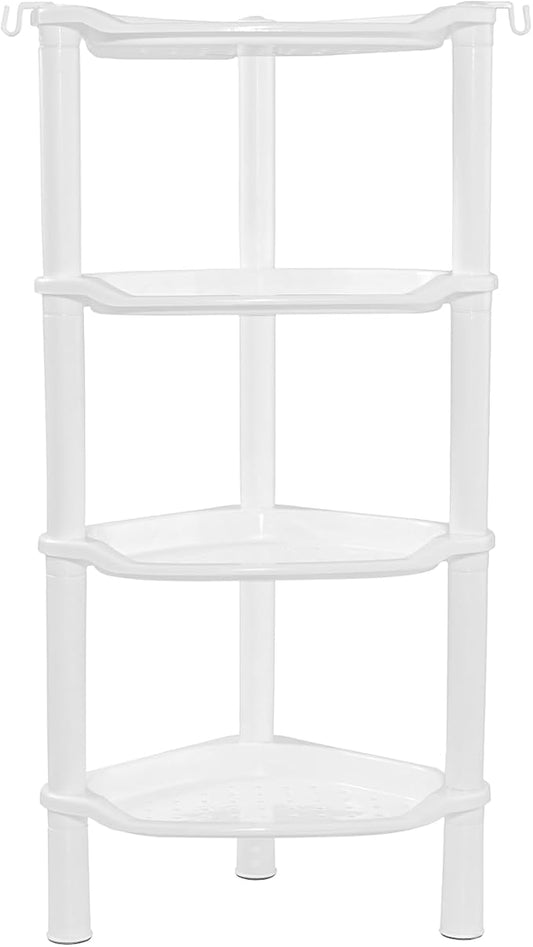 4 Tier Corner Shower Caddy, Rustproof, Round Slot White 4 Tier