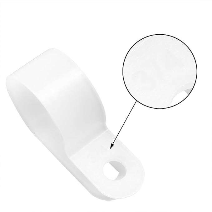 Cable Clamp R-Type Cable Clip Wire Clamp 3/4" Nylon Screw Mounting Cord Fastener Clips with Screws for Wire Management - White - 50 Pcs