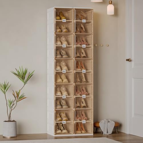 Shoe Organizer Storage Box, Portable Folding Shoe Rack For Closet With Magnetic Clear Door,Large Sneaker Cabinet Bins Sturdy Easy Assembly 10 Layers-20 Grids
