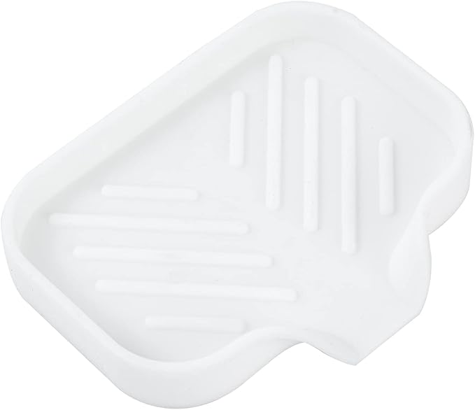 MicoYang Silicone Soap Dish with Drain Spout — Self-Draining Sink Organizer Tray for Bathroom & Kitchen, Holds Bar Soap, Sponges & Dispensers, Non-Slip & Dishwasher Safe, White (Small, 4.9"×3.2")