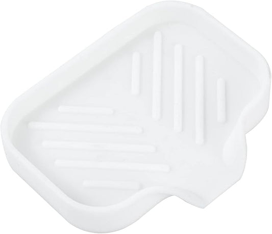 MicoYang Silicone Soap Dish with Drain Spout — Self-Draining Sink Organizer Tray for Bathroom & Kitchen, Holds Bar Soap, Sponges & Dispensers, Non-Slip & Dishwasher Safe, White (Small, 4.9"×3.2")