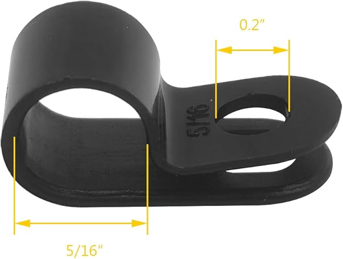 Cable Clamp R-Type Cable Clip Wire Clamp 5/16" Nylon Screw Mounting Cord Fastener Clips with Screws for Wire Management - Black - 50 Pcs