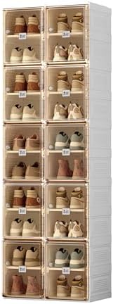 Shoe Organizer Storage Box, Portable Folding Shoe Rack For Closet With Magnetic Clear Door,Large Sneaker Cabinet Bins Sturdy Easy Assembly 10 Layers-20 Grids