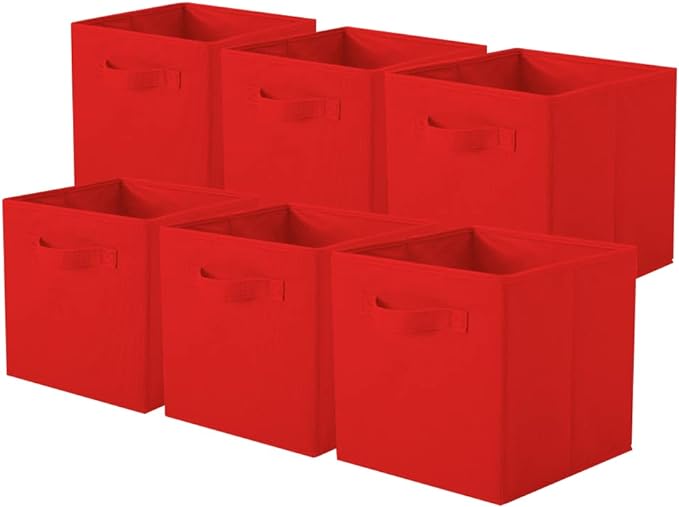 ShellKingdom Storage Bins, Foldable Fabric Storage Cubes and Cloth Storage Organizer Drawer for Closet and Toys Storage, 6 Pack (Red)