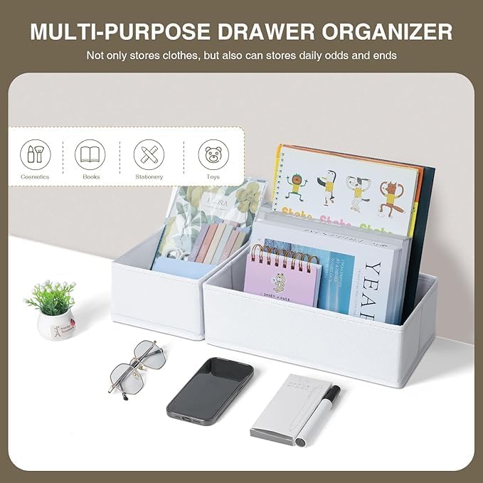 Drawer Organizer Clothes, 6 Pack Fabric Drawer Organizer Bins