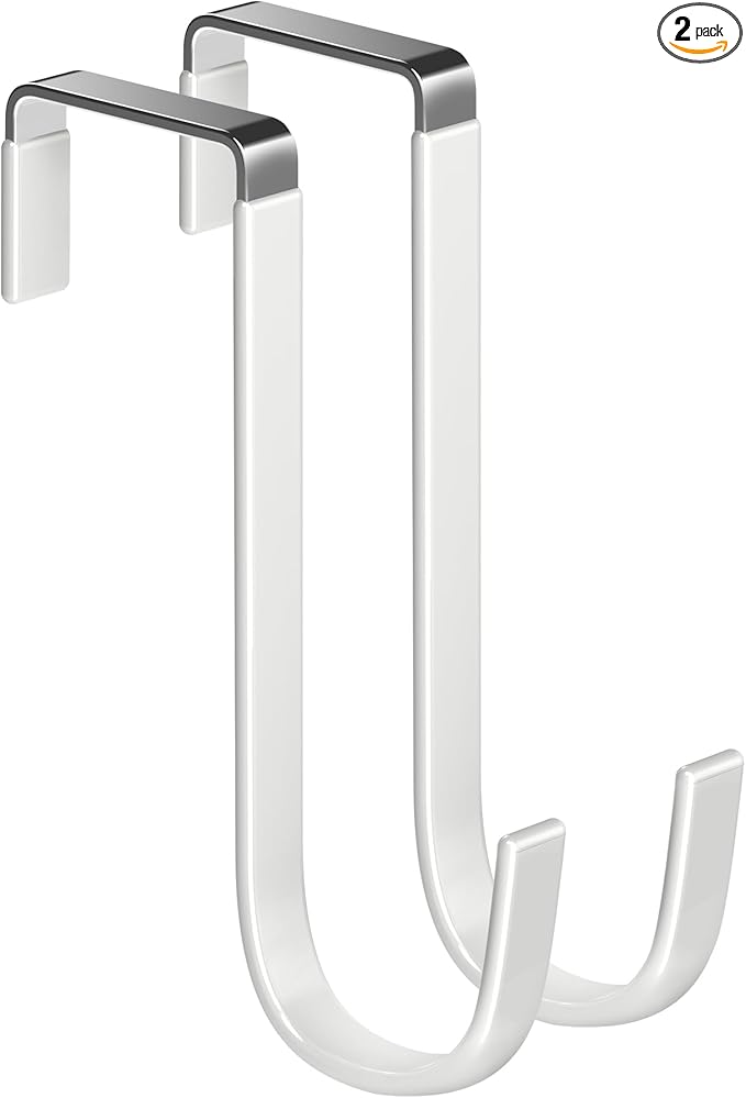 Over the Door Metal Hooks with Plastic Coating 1 Year Returnless Refund 5.5" Fit 0.5" to 1 3/8" Door 2 Pcs Heavy Duty Single Towel Robe Rack Wreath Bathroom Shower Hanger Shoe Organizer Ironing Board
