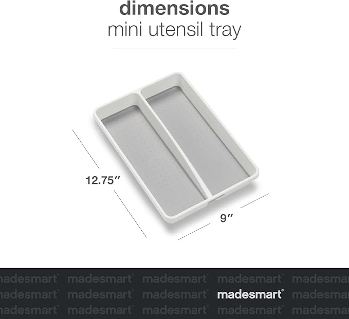 madesmart Small Utensil Tray, Multi Purpose Storage Organizer, Deep Storage for Ladles, Whisks & Serving Tools, Non Slip Lining, for Drawers & Home Organization, White