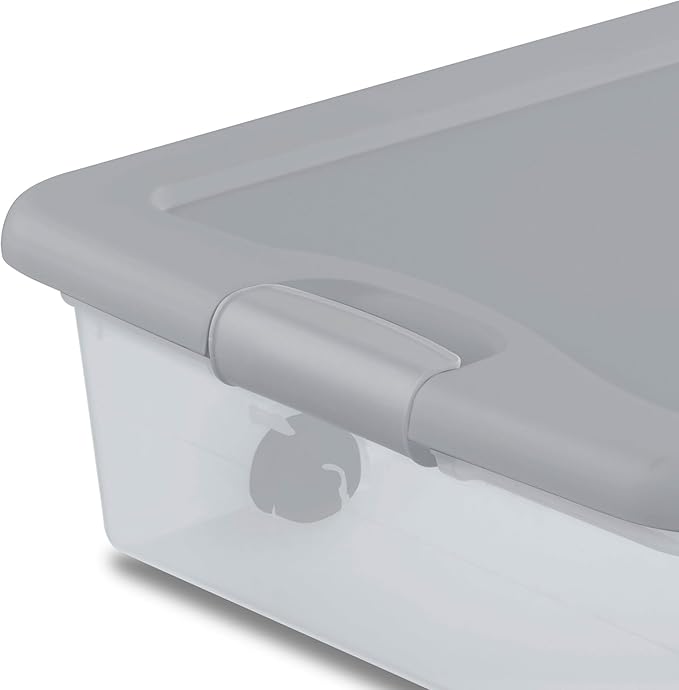 Sterilite 12 Pack Wheeled Under Bed Storage Container, 56 Qt Plastic Bin with Latching Lid for Organization - Clothes & Shoes Organizer, Silver Tint