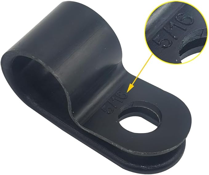 Cable Clamp R-Type Cable Clip Wire Clamp 5/16" Nylon Screw Mounting Cord Fastener Clips with Screws for Wire Management - Black - 50 Pcs