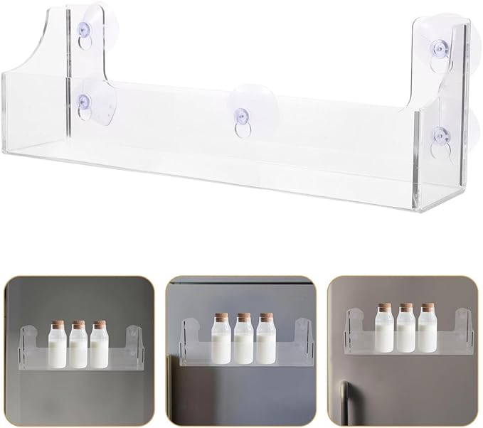 1 PCS Shower Shelf Suction Cup, Clear Acrylic Floating Bathroom Organizer, No Drill Wall Mounted Storage Caddy, Transparent Basket Rack for Inside Shower, Window, Kitchen, Refrigerator