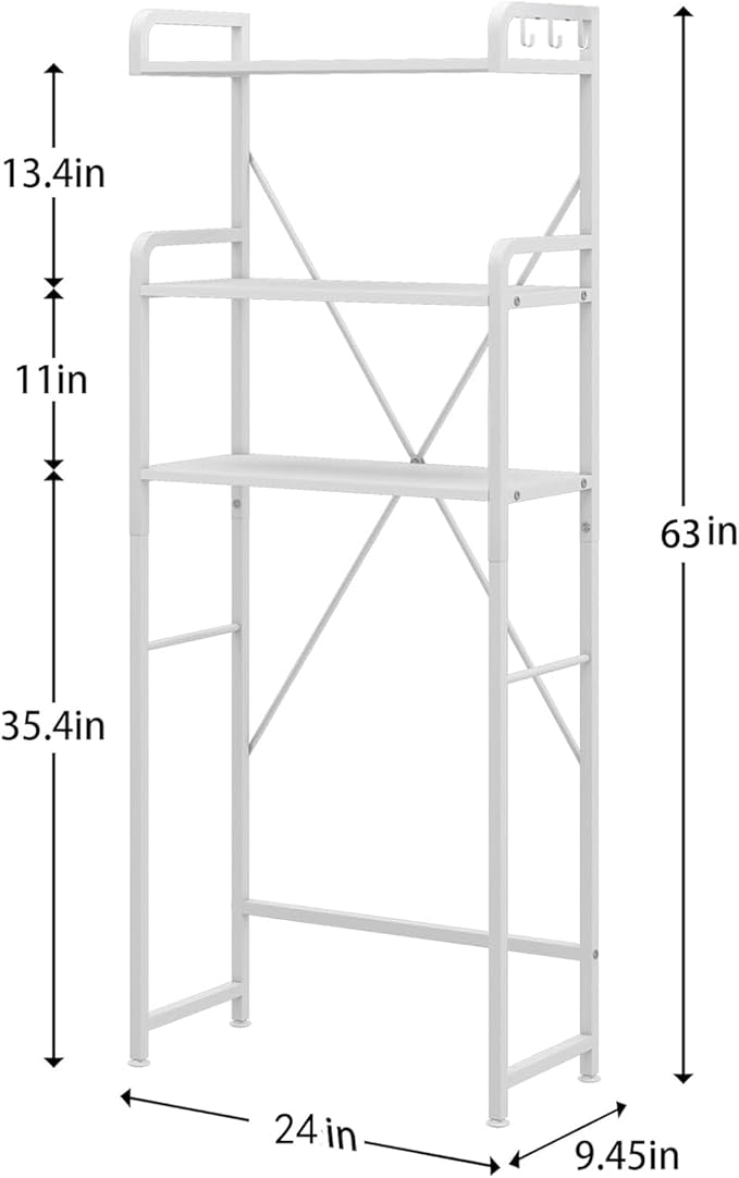 Huhote Over The Toilet Storage Rack with 3-Tier Bathroom Shelves, Space Saver Toilet Shelf, Bathroom Storage Organizer with Hooks for Over Toilet Storage and Shelf (White)