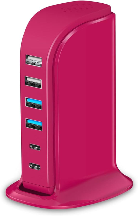 USB Charging Station Multiports Upoy, Charging Hub 6 Ports Dual Type-C
