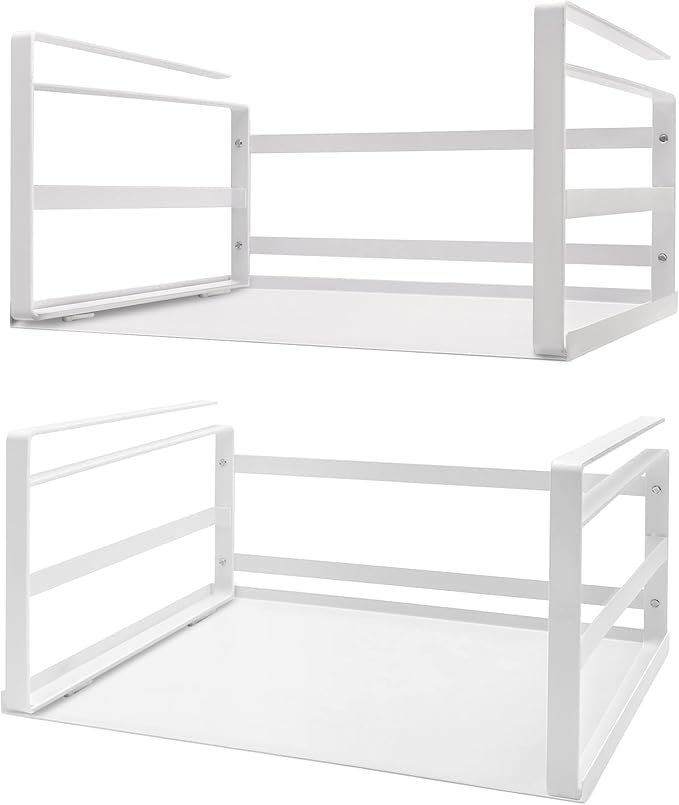 Nxconsu 2 Pack Heavy Duty Under Cabinet Organizer, Slide-Under Shelf Basket Storage with Solid Metal Bottom, Hanging Pantry Shelf for Kitchen Cupboard Bookshelf Closet, Holds 30 lbs, White, 13.38"