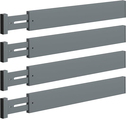 4 PCS Drawer Divider, 17"-22" Adjustable Bamboo Drawer Dividers Organizers, Gray
