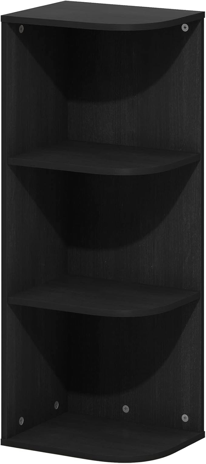 Furinno PASIR Book Shelf, 3-Tier Corner Bookshelf with Open Shelf, Blackwood
