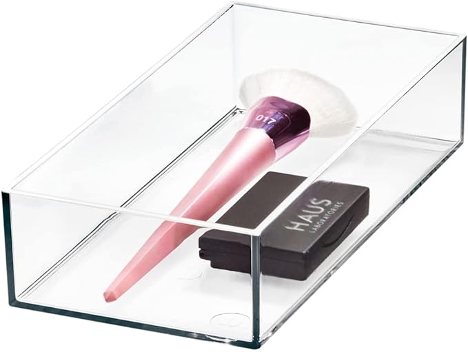 iDesign Stackable Makeup Drawer Organizer - Vanity Organizer or Desk Organizer - Clear/Matte White
