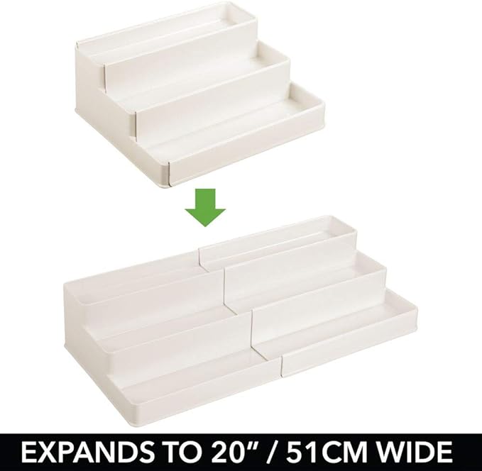 Plastic Expandable 3-Tier Shelf Rack Organizer, Cream/Beige