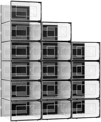 X-Large 15 Pack Shoe Storage Organizer Box Clear Plastic Stackable