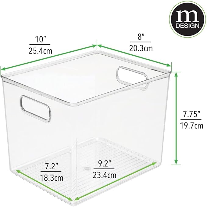 mDesign Plastic Modern Kitchen, Pantry Food Storage Container Bin w/ Handles - Cabinet, Fridge/Freezer, Countertop Organizer - Snacks/Drink/Appliances; Ligne Collection, Clear, 10x8x7.75 (Pack of 1)