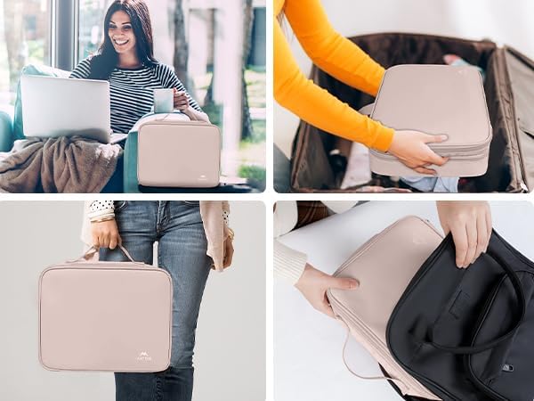MATEIN Electronic Organizer Travel Case for Women, Double Layers Electronic Accessories Case with Handle, Portable Cord Organizer Travel for Cord, Charger, Phone, Earphone, Tablet, Pink Gift
