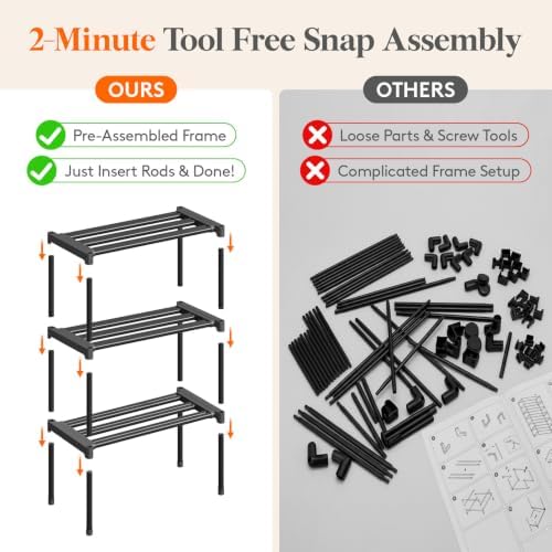 Expandable Shoe Rack for Closet, Pre-Assembled Shelves, 3 Tier