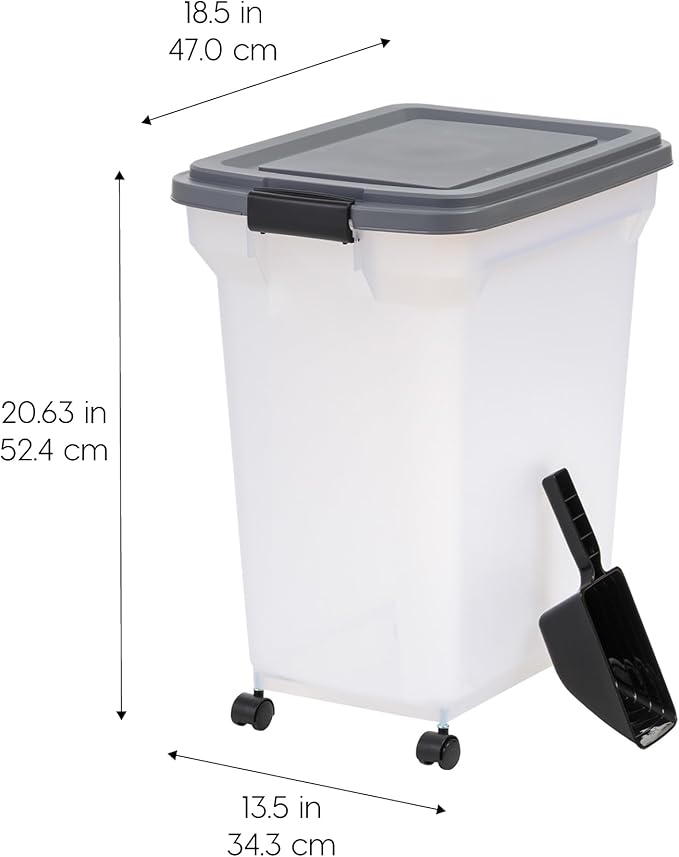 USA Dog Food Storage Container 40 lbs, Attachable Wheels, & Included Scoop