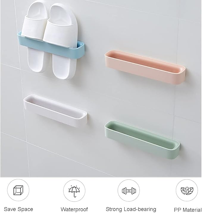 Wall Mounted Shoe Rack with Sticky Hanging Strips, Hanging Shoe Organizer for Bathroom, Door Shoe Hangers,premium Slippers Rack, Shoe Rack for Door (white+green)