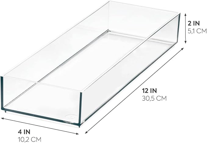 Plastic Makeup Drawer Organizer Tray, Clear/Matte White