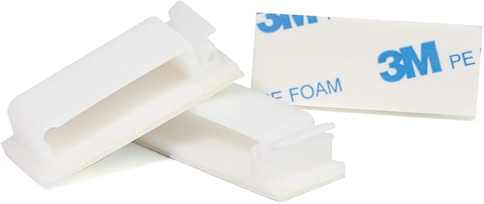 Cable Clips 3M Adhesive, Multipurpose Wire Clamps for Cable Management and Cable Runs - 50 Pack White Bundled with 10 Reusable Cable Ties