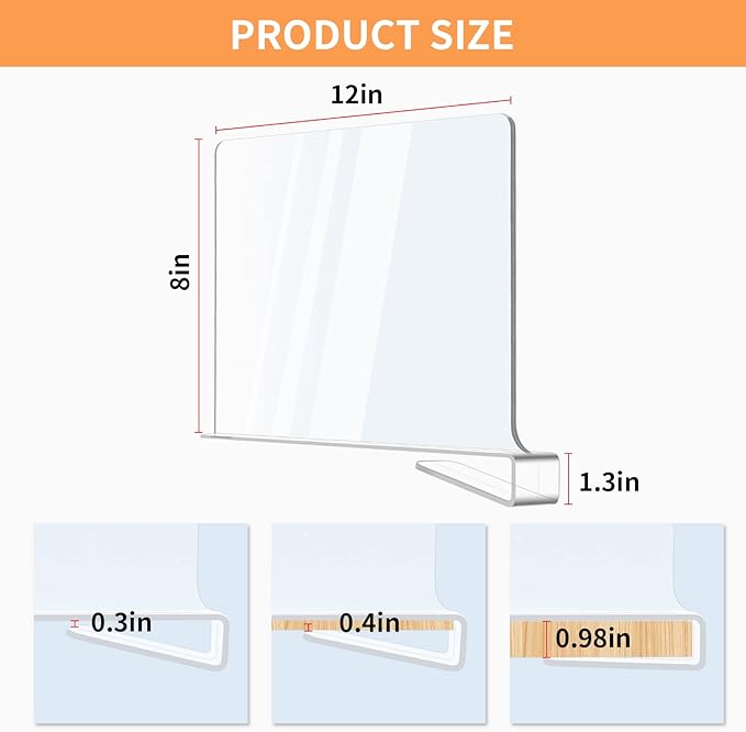 Acrylic Shelf Dividers, Clear Shelf Divider for Closet Organization, 6PCS