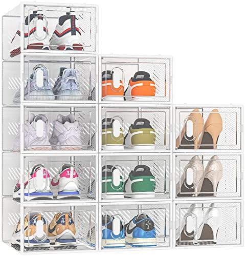 Clear Shoe Storage Boxes, Stackable Shoe Organizer for Closet