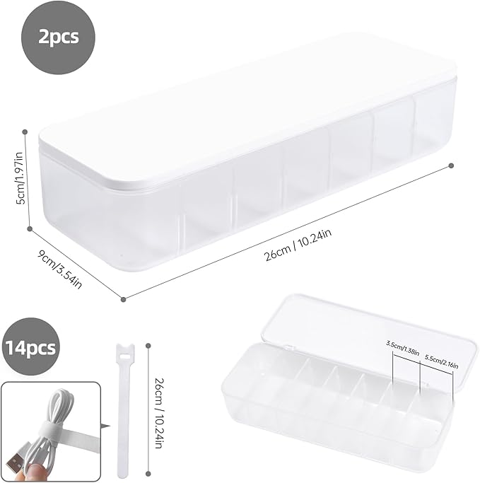 2 Pcs Cable Organizer Storage Box with 14 Wire Ties