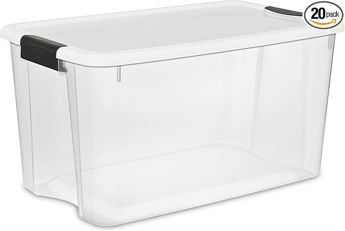 20-Pack Ultra Latching Box, Storage Bins with Lids, Clear Plastic, 70 Quart