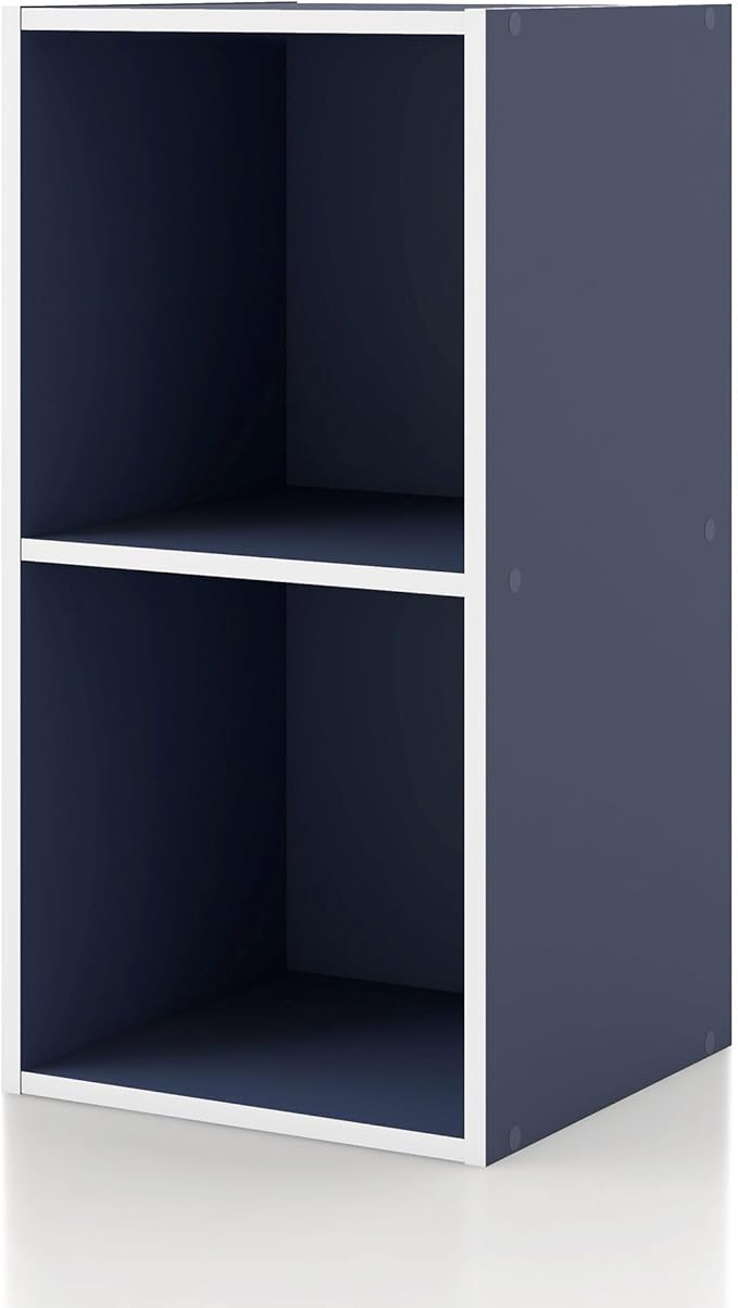 Homes: Inside + Out Apexa 2-Cube Storage Organizer Shelves, Stackable Wood Bookcase Fits Cubby Bins for Organization, Dorm Teen Room Decor & Home Office, Steel Blue