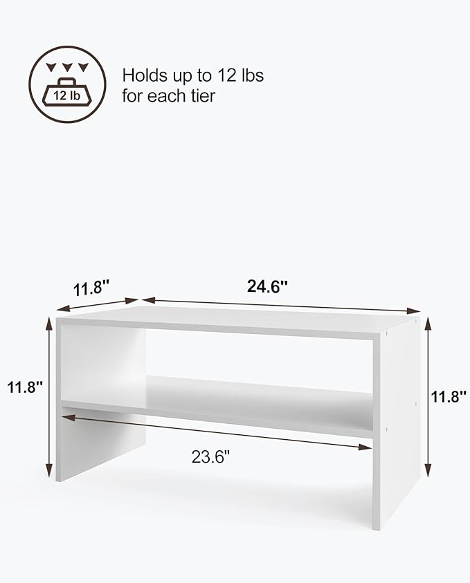2-Tier Stackable White Shoe Rack, Wooden 2-Shelf Shoe Organizer Freestanding Shoe Storage Stand for 6-9 Pairs, Perfect for Closet, Entryway, Office Use - White(Pack of 2)
