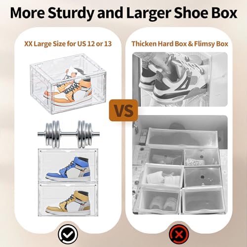 6 Pack Hard Plastic Clear Shoe Storage Organizer Boxes, White