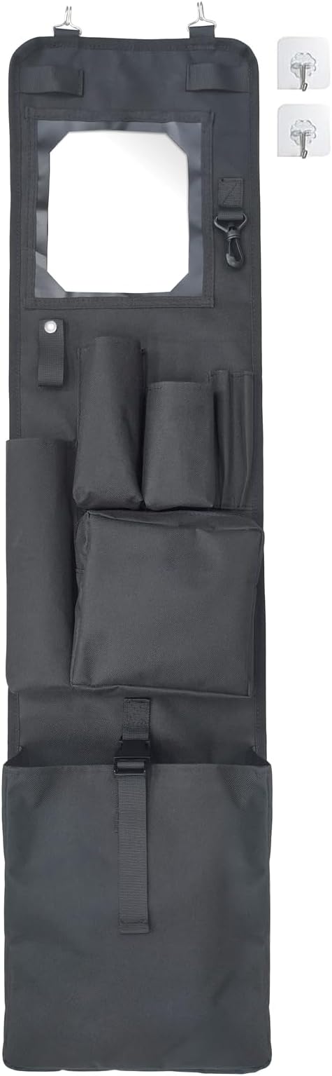 Police Style Hanging Closet Shelf Hanging Work Locker Organizer 39.37 x 9.84 Inches Door Locker Organization with Acrylic Soft Mirror Waterproof 600D Oxford Cloth (Black)