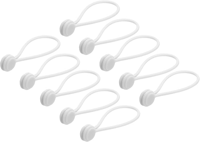 MECCANIXITY Magnetic Cable Clips 7.5 Inch x 0.6 Inch White Magnetic Cord Organizer Cable Ties Reusable Twist Ties for Home, Kitchen, Office, 10 Pcs