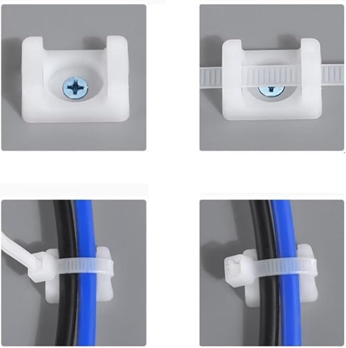 White Cable Zip Tie Mounts Kit-100 Pcs Cable Zip Tie Saddle Type Mounts Base with 100 Pcs 8" Cable Ties and 100 Pcs Tapping Screw, Wire Cable Clips Organizer Holders Clamps