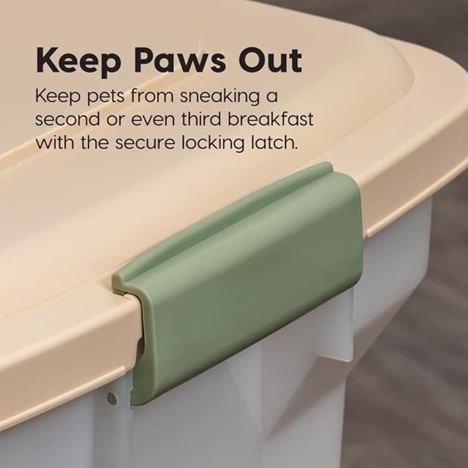 IRIS USA Airtight Dog Food Storage Container, WeatherPro, Up to 40 lbs, Removable Wheels, for Dog Cat Bird and Other Pet Food Storage Bin, Keep Fresh, Translucent Body, Made in USA, Almond/Pearl