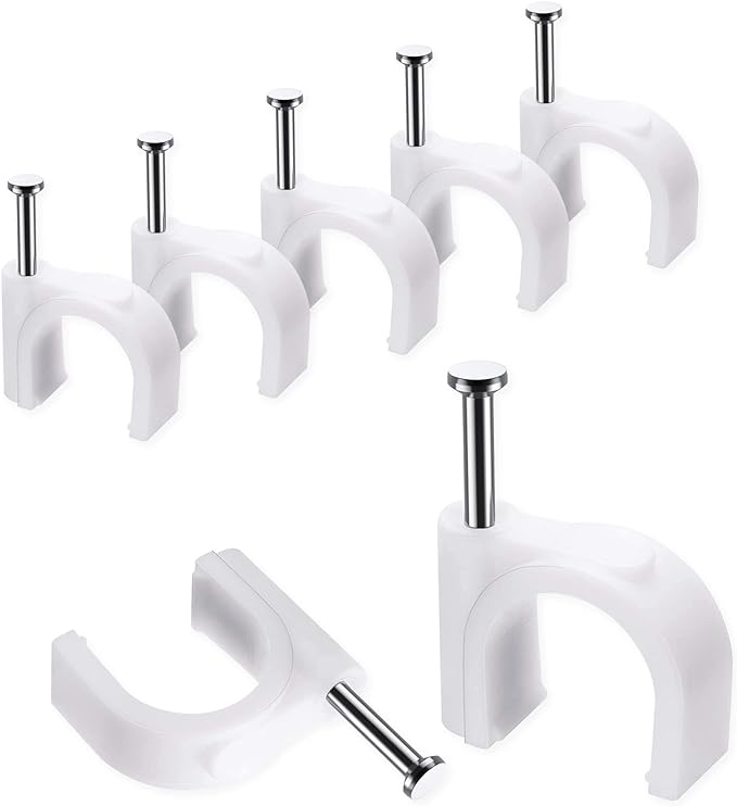 Abnii Cable Clips, 100 Pcs, 10mm, Wire Wall Clips with Steel Nails, Cable Management Organizer Clip, Cable Tacks Coax Holder Clips, RG6 RG59 CAT6 RJ45 Cable Cord Clip, White