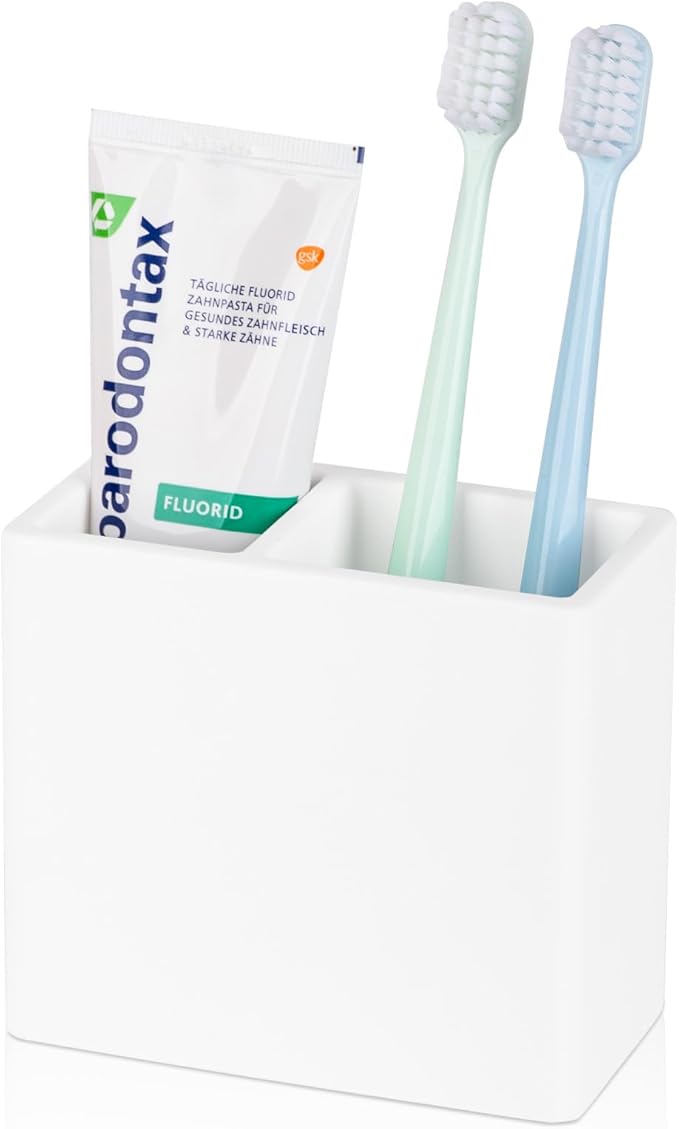 Diatomite Toothbrush Holder 2 Slots Tooth Brush Holder for Bathroom, Kids Electric Toothbrush and Toothpaste Organizer for Countertop, Shower, Vanity, White