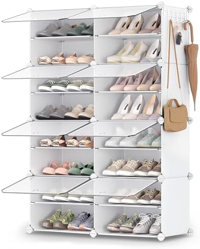 Shoe Rack, 8-Tier with Doors, 32-Pair Storage Cabinet