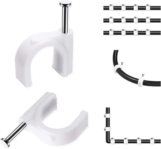 Cable Clips, 100 Pcs, 8mm, Wire Wall Clips with Steel Nails
