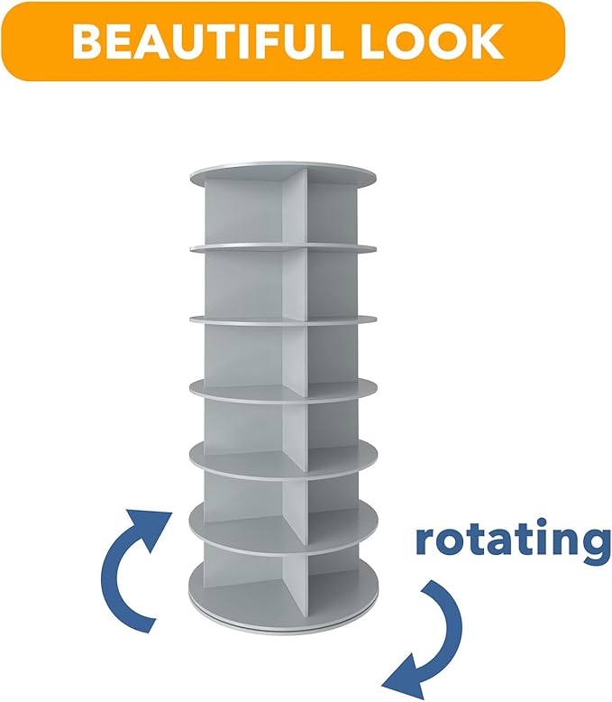 6 Tier Rotating Shoe Rack Tower, Spinning Shoe Display Lazy Susan, 6-Tier Gray