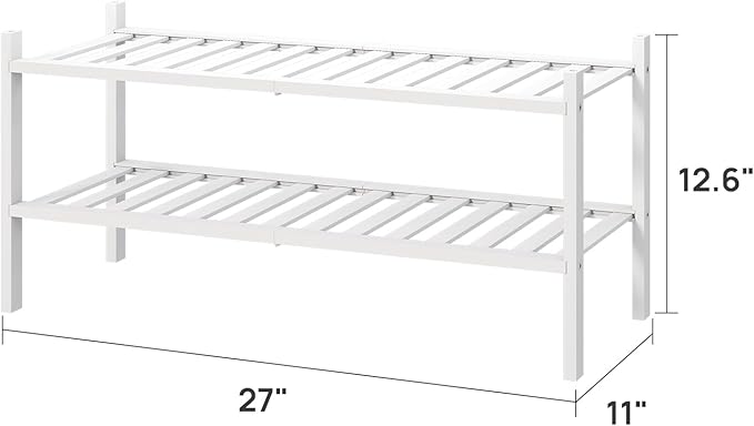 viewcare White Shoe Rack for Entryway, 2 Tier Shoe Organizer for Hallway Closet, Bamboo Wood Shoe Racks for Indoor Outdoor (White, 2-Tier)