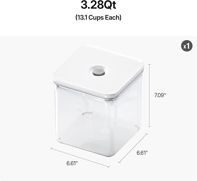 VAKUEN Premium Airtight Food Storage Containers, 3.28qt 1 Piece, Smart One-Click Seal Lid, No Hinges, Patented Double Silicone Lining, 100% Leak Proof, BPA-FREE, Dishwasher, Microwave Safe